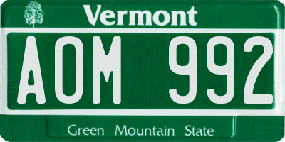 VT license plate AOM992