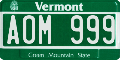 VT license plate AOM999