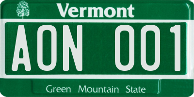 VT license plate AON001