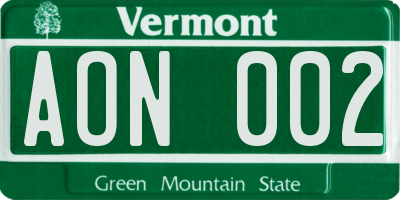 VT license plate AON002