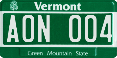 VT license plate AON004