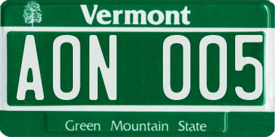 VT license plate AON005