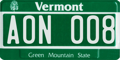 VT license plate AON008
