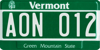 VT license plate AON012