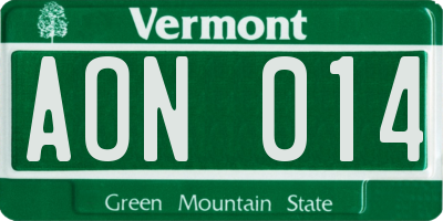 VT license plate AON014