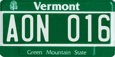 VT license plate AON016