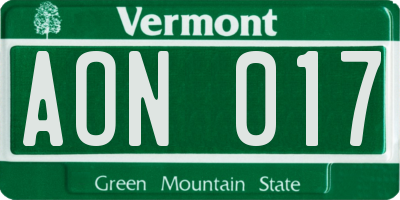 VT license plate AON017