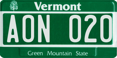 VT license plate AON020