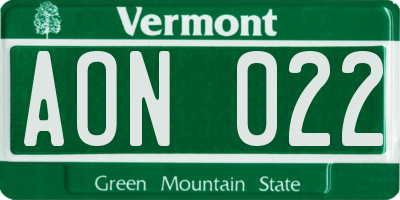 VT license plate AON022