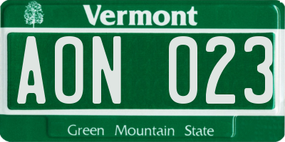 VT license plate AON023