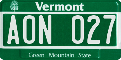 VT license plate AON027