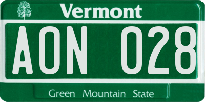 VT license plate AON028