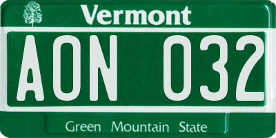 VT license plate AON032