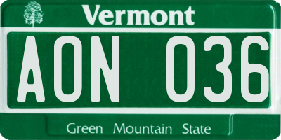 VT license plate AON036