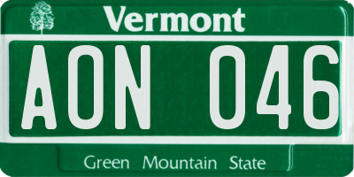 VT license plate AON046
