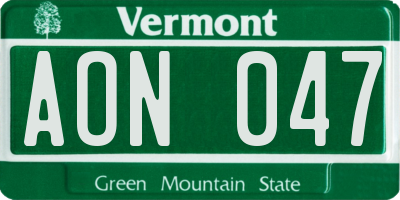 VT license plate AON047
