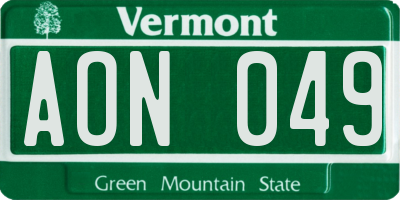 VT license plate AON049