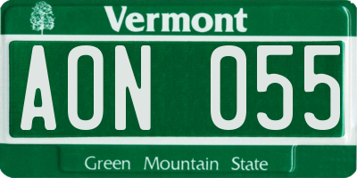 VT license plate AON055