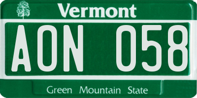VT license plate AON058