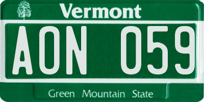 VT license plate AON059