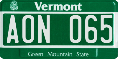 VT license plate AON065