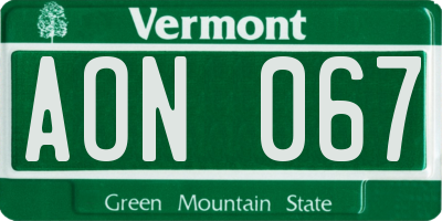 VT license plate AON067