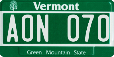 VT license plate AON070