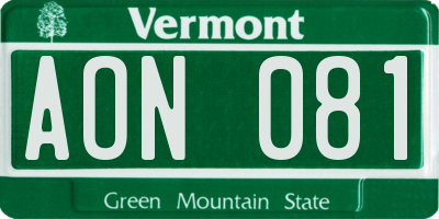 VT license plate AON081
