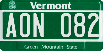 VT license plate AON082