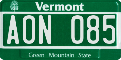 VT license plate AON085