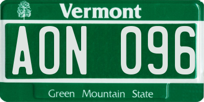 VT license plate AON096
