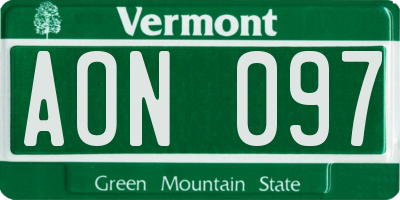 VT license plate AON097