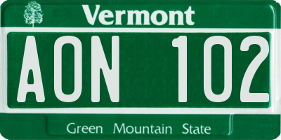 VT license plate AON102