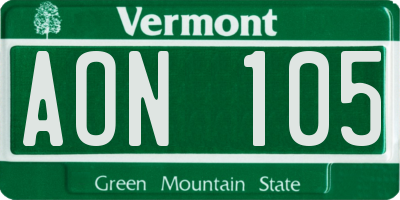 VT license plate AON105