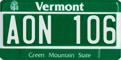 VT license plate AON106