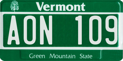 VT license plate AON109