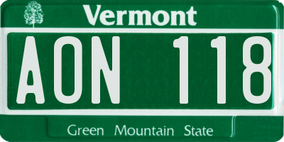 VT license plate AON118