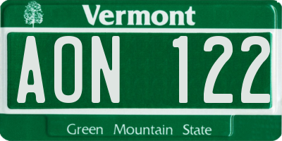 VT license plate AON122