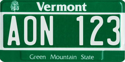 VT license plate AON123