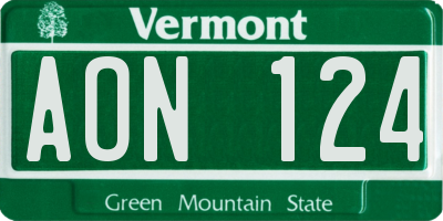 VT license plate AON124