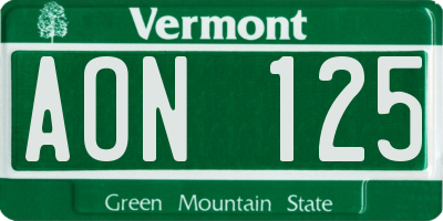 VT license plate AON125