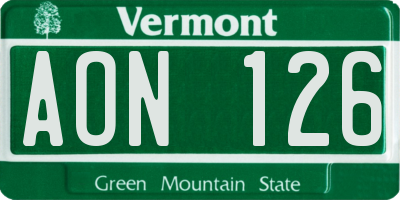 VT license plate AON126