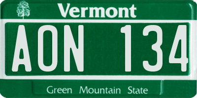 VT license plate AON134