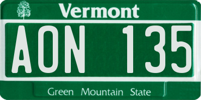 VT license plate AON135