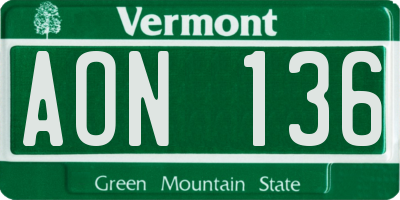VT license plate AON136