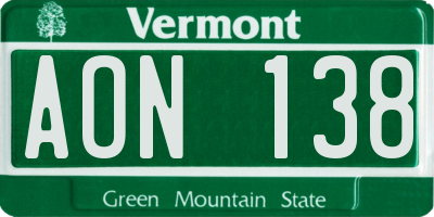 VT license plate AON138
