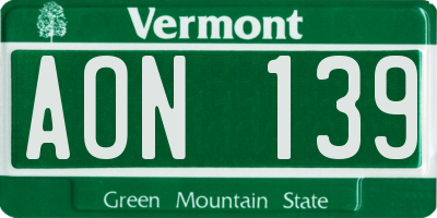 VT license plate AON139