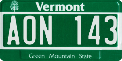 VT license plate AON143