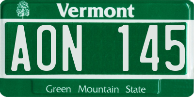 VT license plate AON145