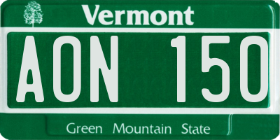 VT license plate AON150
